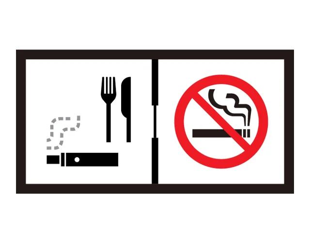 Restaurant entrance sign — heated tobacco permitted at designated tables