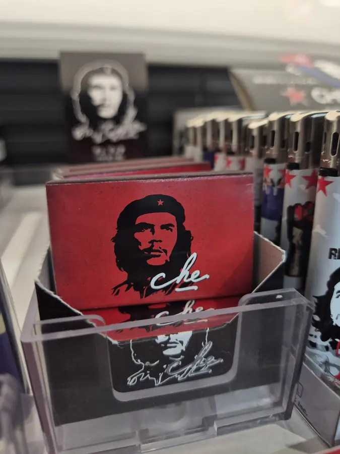 Che branded matches sold at the counter — KONYA Tobacco House, Kushiro, Hokkaido